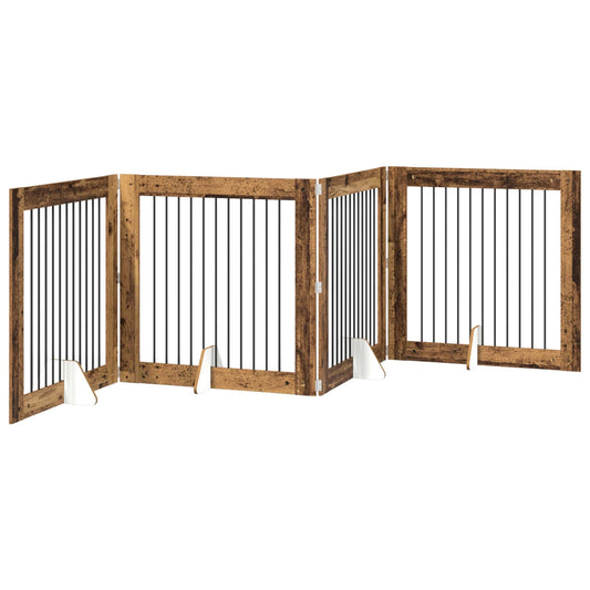 Foldable Dog Gate with Stands 4 pcs Old Wood 401 cm
