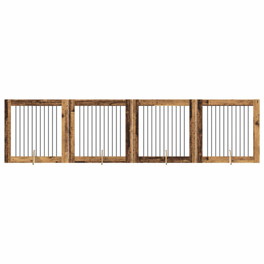 Foldable Dog Gate with Stands 4 pcs Old Wood 401 cm