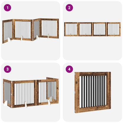 Foldable Dog Gate with Stands 4 pcs Old Wood 401 cm