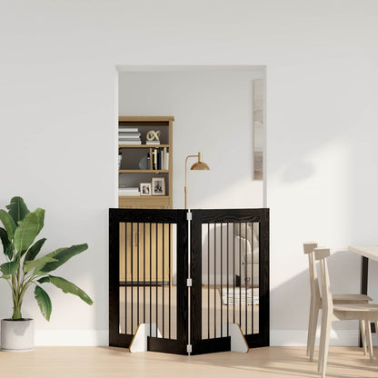 Dog Gate with Stands 2 pcs Black Oak 80 x 100 cm