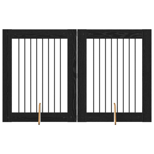 Foldable Dog Gate with Stands 2 pcs Black Oak 160.5 cm