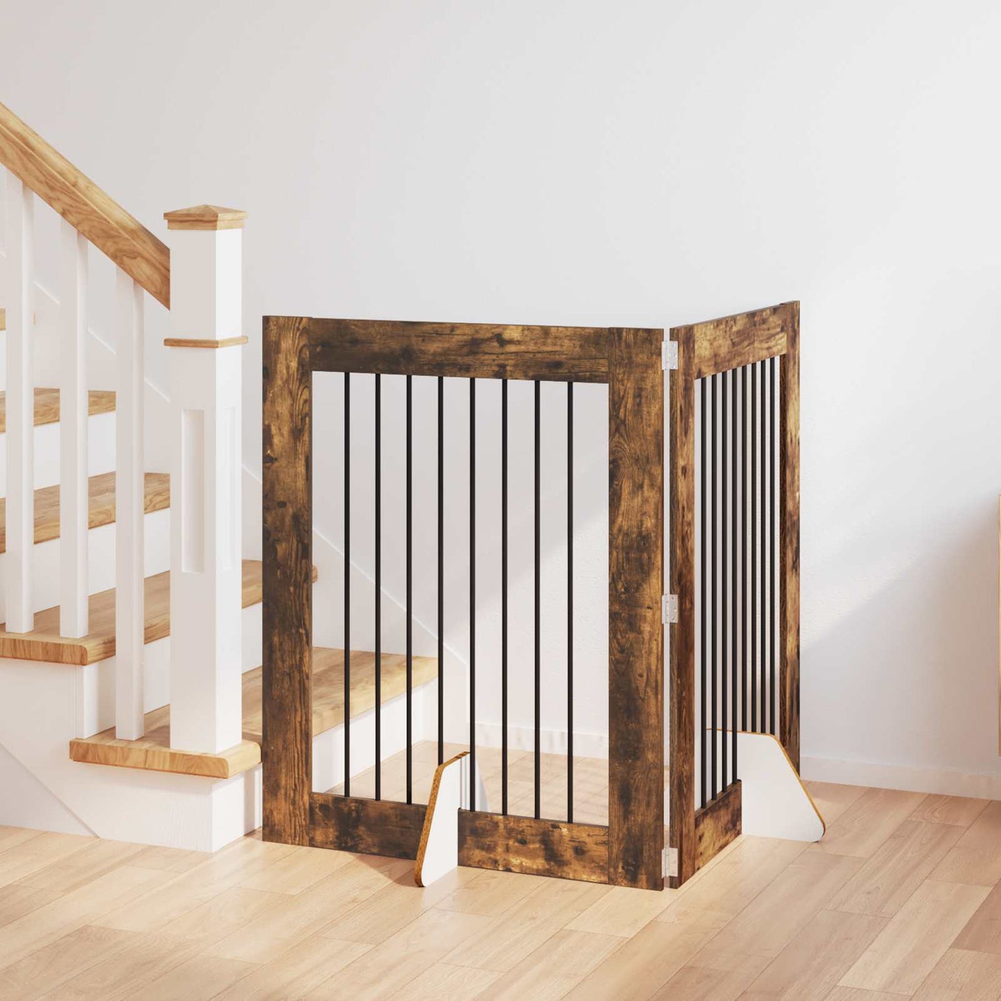 Dog Gate with Stands 2 pcs Smoked Oak 80 x 100 cm