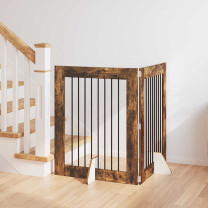 Dog Gate with Stands 2 pcs Smoked Oak 80 x 100 cm