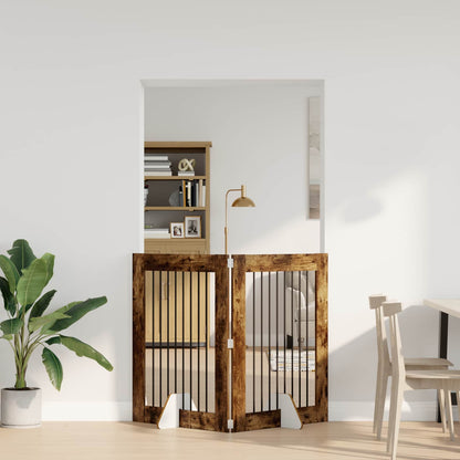 Dog Gate with Stands 2 pcs Smoked Oak 80 x 100 cm