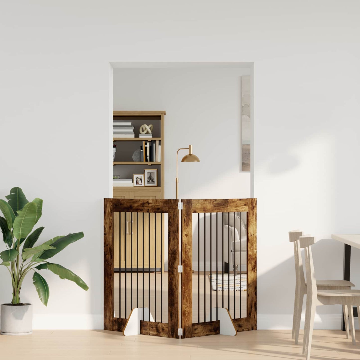 Foldable Dog Gate with Stands 2 pcs Smoked Oak 160.5 cm