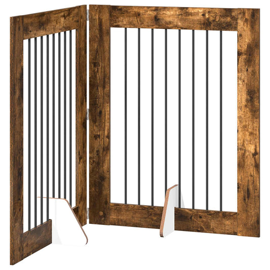 Foldable Dog Gate with Stands 2 pcs Smoked Oak 160.5 cm