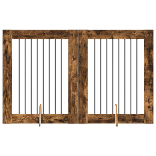 Foldable Dog Gate with Stands 2 pcs Smoked Oak 160.5 cm