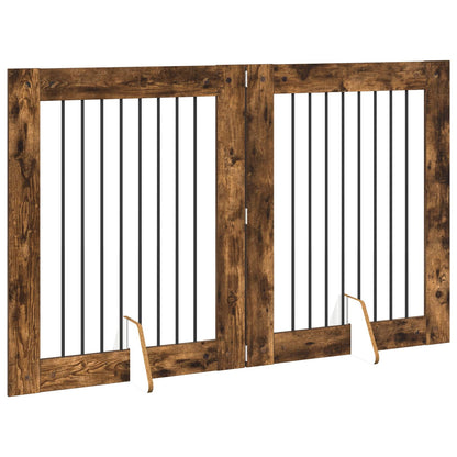 Dog Gate with Stands 2 pcs Smoked Oak 80 x 100 cm