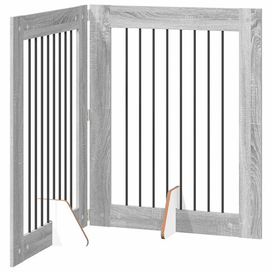 Foldable Dog Gate with Stands 2 pcs Grey Sonoma 160.5 cm