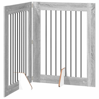 Foldable Dog Gate with Stands 2 pcs Grey Sonoma 160.5 cm