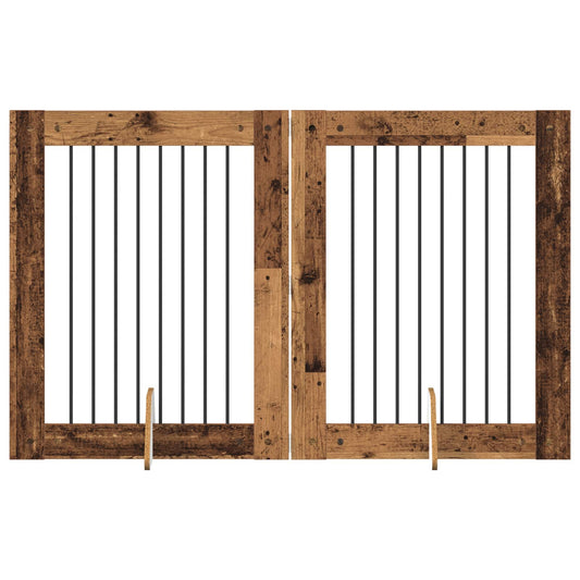 Foldable Dog Gate with Stands 2 pcs Old Wood 160.5 cm