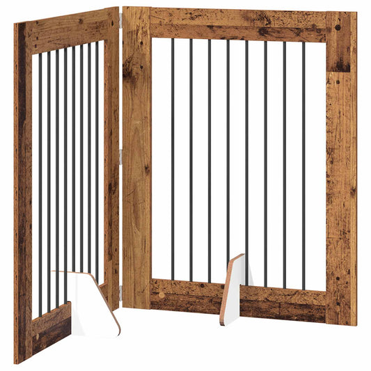 Foldable Dog Gate with Stands 2 pcs Old Wood 160.5 cm