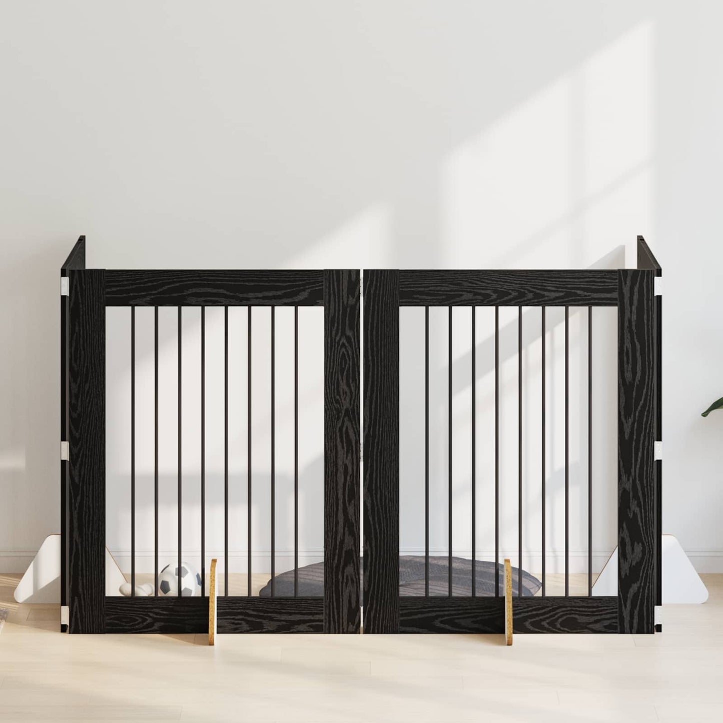Dog Gate with Stands 4 pcs Black Oak 80 x 100 cm