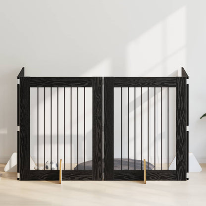 Dog Gate with Stands 4 pcs Black Oak 80 x 100 cm