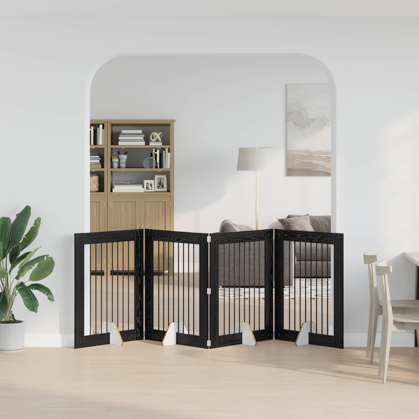Dog Gate with Stands 4 pcs Black Oak 80 x 100 cm