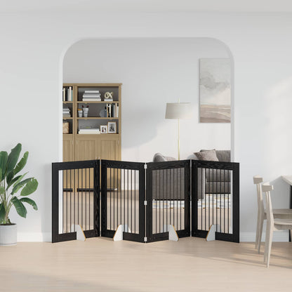 Foldable Dog Gate with Stands 4 pcs Black Oak 321 cm
