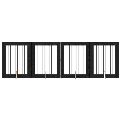 Dog Gate with Stands 4 pcs Black Oak 80 x 100 cm