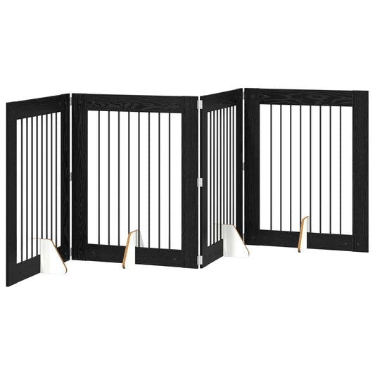 Foldable Dog Gate with Stands 4 pcs Black Oak 321 cm