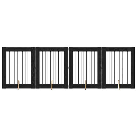 Foldable Dog Gate with Stands 4 pcs Black Oak 321 cm