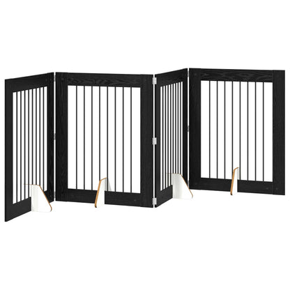 Foldable Dog Gate with Stands 4 pcs Black Oak 321 cm