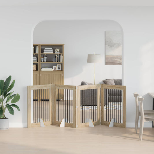 Foldable Dog Gate with Stands 4 pcs Sonoma Oak 321 cm