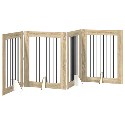 Foldable Dog Gate with Stands 4 pcs Sonoma Oak 321 cm