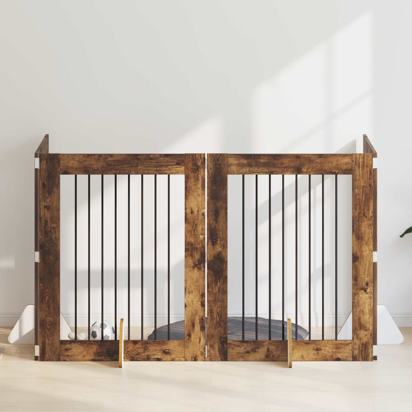 Dog Gate with Stands 4 pcs Smoked Oak 80 x 100 cm