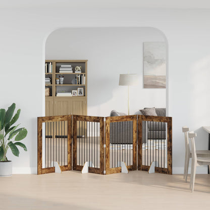 Foldable Dog Gate with Stands 4 pcs Smoked Oak 321 cm