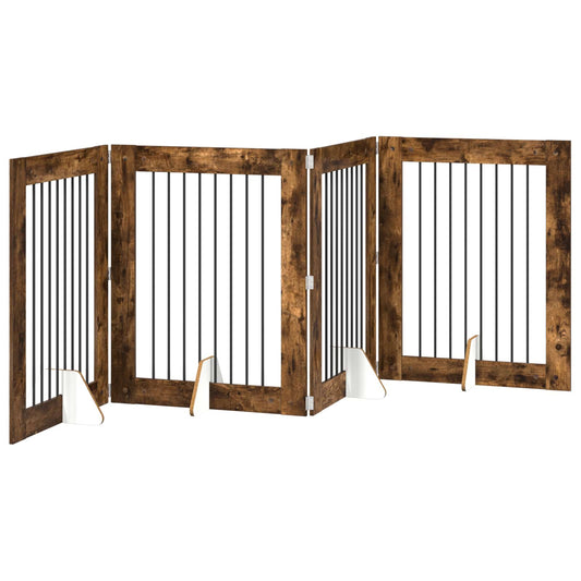Foldable Dog Gate with Stands 4 pcs Smoked Oak 321 cm