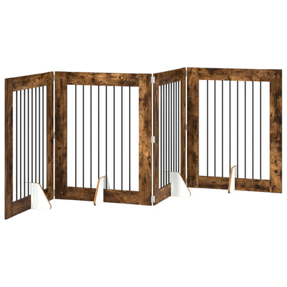 Foldable Dog Gate with Stands 4 pcs Smoked Oak 321 cm