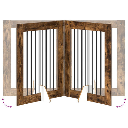 Foldable Dog Gate with Stands 4 pcs Smoked Oak 321 cm
