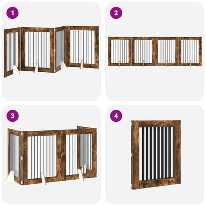 Foldable Dog Gate with Stands 4 pcs Smoked Oak 321 cm