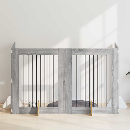 Dog Gate with Stands 4 pcs Grey Sonoma 80 x 100 cm