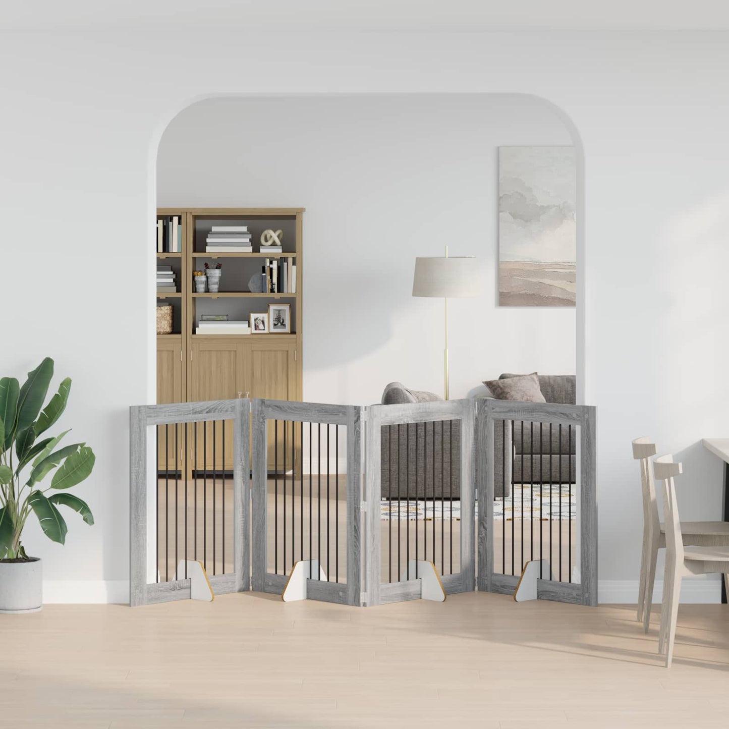Dog Gate with Stands 4 pcs Grey Sonoma 80 x 100 cm