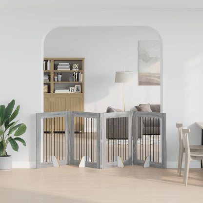 Foldable Dog Gate with Stands 4 pcs Grey Sonoma 321 cm