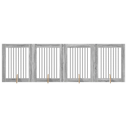 Dog Gate with Stands 4 pcs Grey Sonoma 80 x 100 cm
