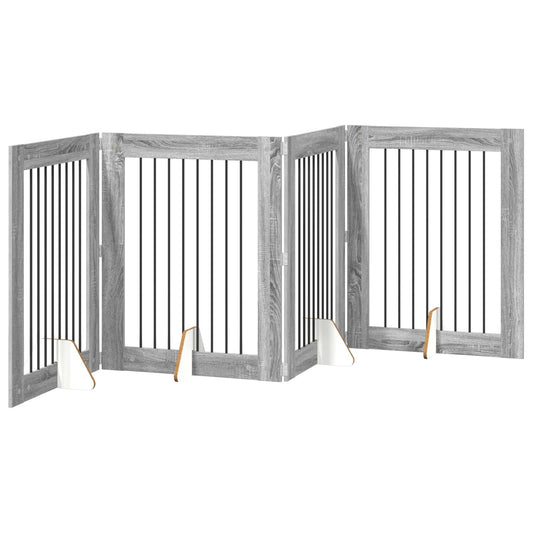 Foldable Dog Gate with Stands 4 pcs Grey Sonoma 321 cm