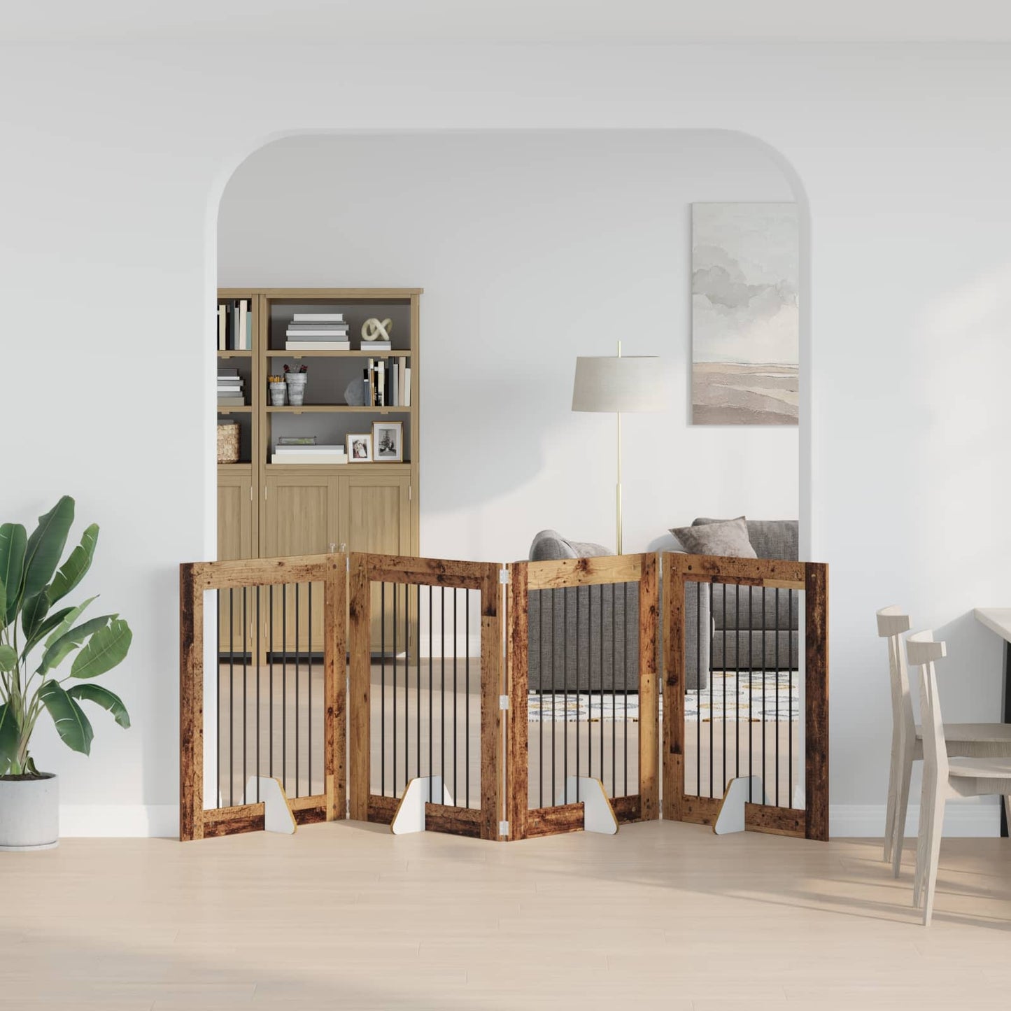 Dog Gate with Stands 4 pcs Old Wood 80 x 100 cm Engineered Wood