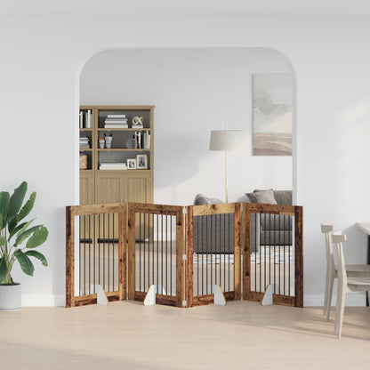 Dog Gate with Stands 4 pcs Old Wood 80 x 100 cm Engineered Wood