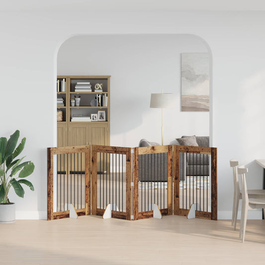Foldable Dog Gate with Stands 4 pcs Old Wood 321 cm