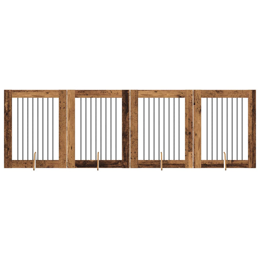Foldable Dog Gate with Stands 4 pcs Old Wood 321 cm