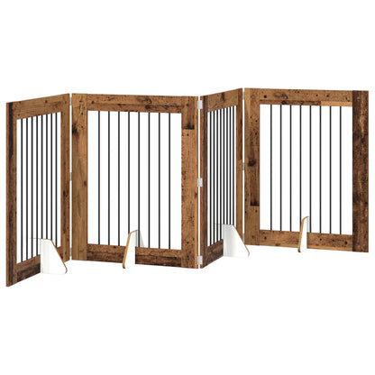 Dog Gate with Stands 4 pcs Old Wood 80 x 100 cm Engineered Wood