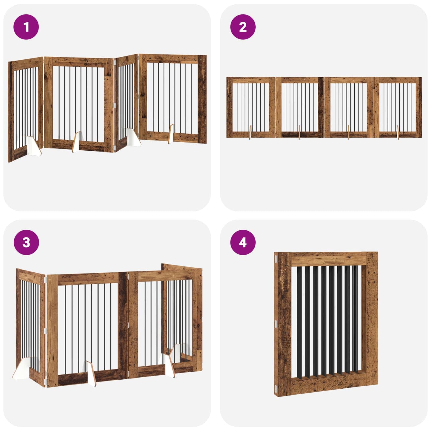 Foldable Dog Gate with Stands 4 pcs Old Wood 321 cm