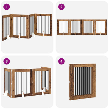 Foldable Dog Gate with Stands 4 pcs Old Wood 321 cm