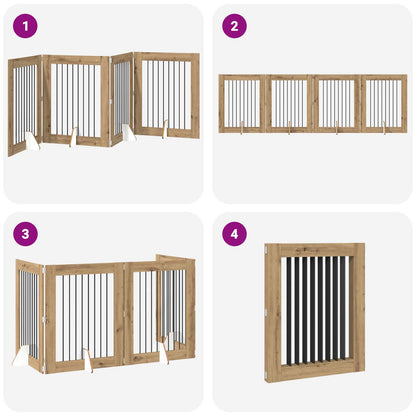 Foldable Dog Gate with Stands 4 pcs Artisan Oak 321 cm