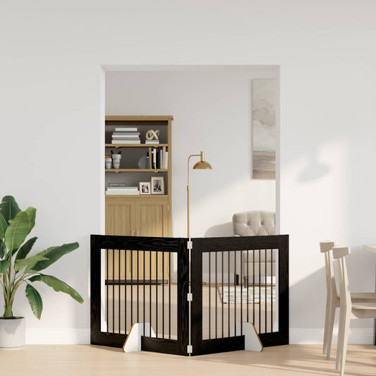 Foldable Dog Gate with Stands 2 pcs Black Oak 200.5 cm