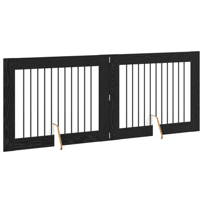Foldable Dog Gate with Stands 2 pcs Black Oak 200.5 cm