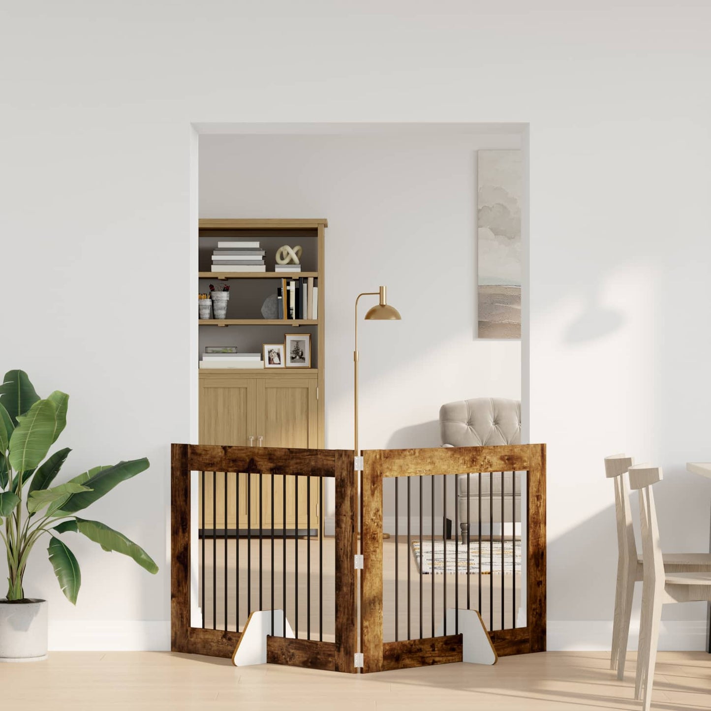 Dog Gate with Stands 2 pcs Smoked Oak 100 x 80 cm