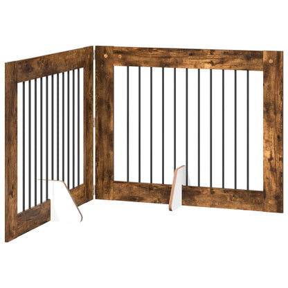 Foldable Dog Gate with Stands 2 pcs Smoked Oak 200.5 cm