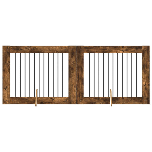 Foldable Dog Gate with Stands 2 pcs Smoked Oak 200.5 cm
